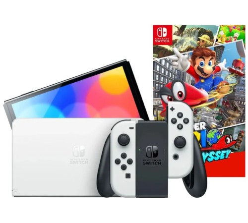 Игровая приставка Nintendo Switch OLED 64 ГБ в белом цвете с игрой Super Mario Odyssey