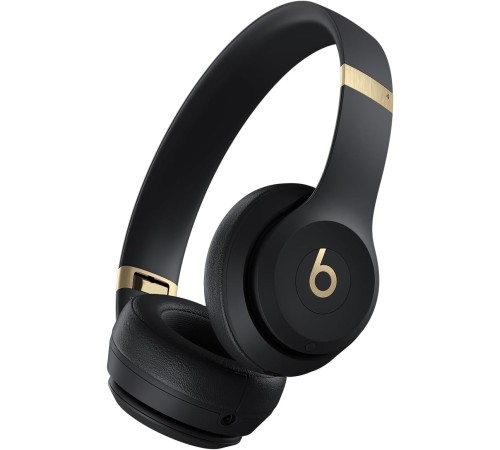 Беспроводные наушники Beats Solo 4 в чёрном золотом исполнении.