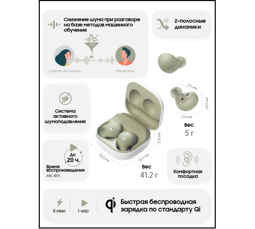 Беспроводные наушники Samsung Galaxy Buds2 в оливковом цвете: качественный звук и комфорт