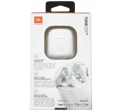 Беспроводные наушники JBL Tune 225 TWS белого цвета — стильный выбор для музыки на ходу.