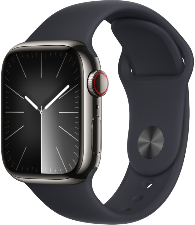 Apple Watch S9 41mm Graphite Stainless Steel Case with Midnight Sport Band S/M