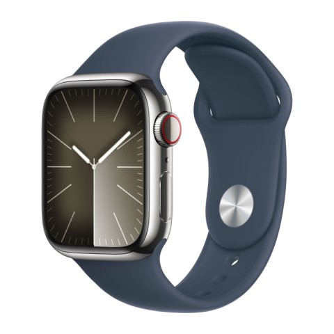 Apple Watch S9 41mm Silver Stainless Steel Case with Sport Band Storm Blue S/M