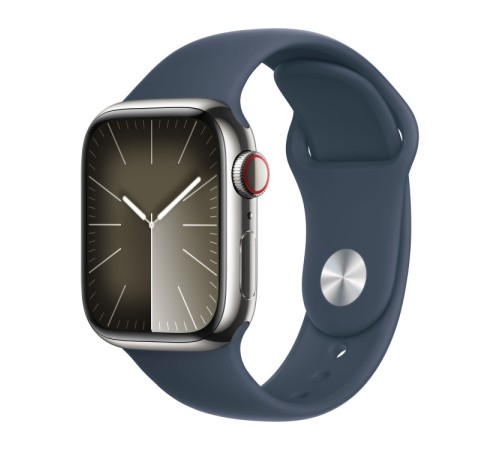 Apple Watch S9 41mm Silver Stainless Steel Case with Sport Band Storm Blue S/M