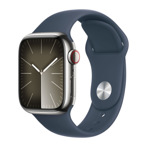 Apple Watch S9 41mm Silver Stainless Steel Case with Sport Band Storm Blue S/M