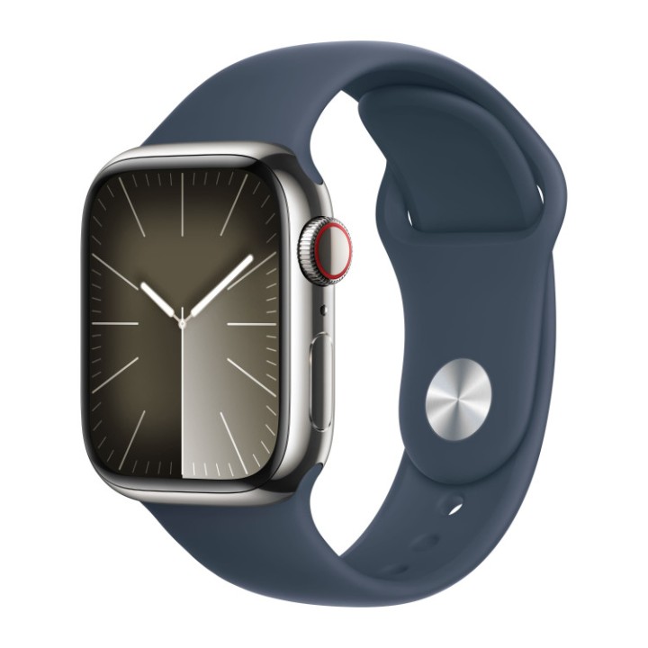 Apple Watch S9 41mm Silver Stainless Steel Case with Sport Band Storm Blue S/M