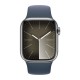Apple Watch S9 41mm Silver Stainless Steel Case with Sport Band Storm Blue S/M