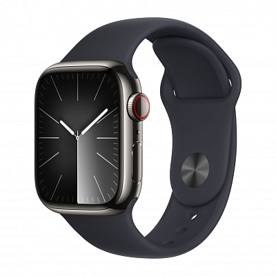 Apple Watch Series 9 45mm Graphite Steel Case with Sport Band Midnight S/M