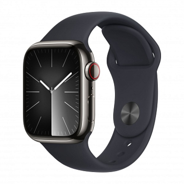 Apple Watch Series 9 45mm Graphite Steel Case with Sport Band Midnight S/M