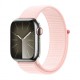 Apple Watch S9 41 мм с серебристым алюминиевым корпусом и светло-розовой спортивной петлёй