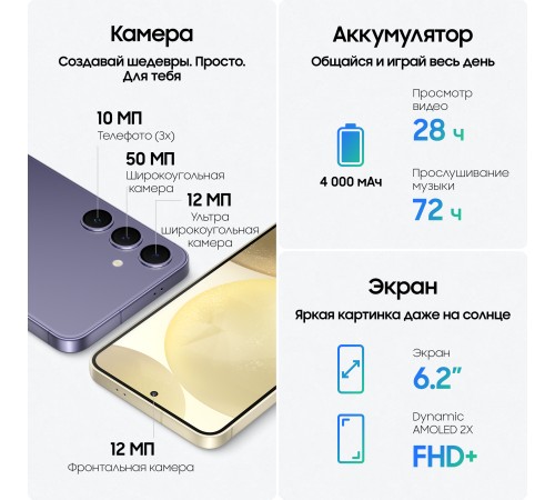 Смартфон Samsung Galaxy S24 8/256 ГБ, 2 nanoSIM, цвет Marble Gray — купить по выгодной цене.