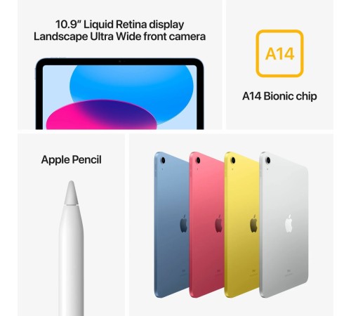 Планшет Apple iPad 10.9 2022 года с памятью 256 ГБ: Wi-Fi + Cellular, синий, на iPadOS