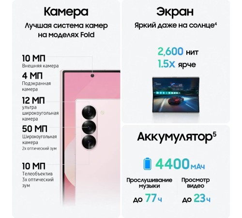Розовый смартфон Samsung Galaxy Z Fold6 12/512 ГБ Dual (nano SIM + eSIM)