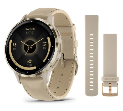 Умные часы Garmin Venu 3S Soft Gold French Gray Leather 010-02785-55