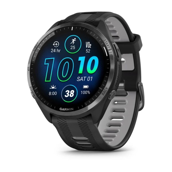 Умные часы Garmin Forerunner 965 Carbon Grey DLC Titanium Bezel with Black Case and Black/Powder Grey Silicone Band (010-02809-20)