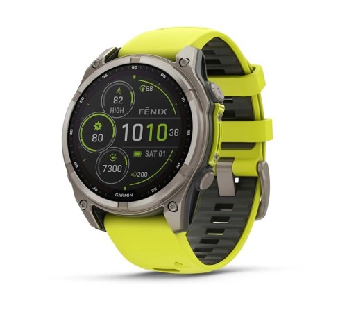 Умные часы Garmin Fenix 8 47 мм Solar Sapphire Carbon Gray DLC Titanium with Amp Yellow/Graphite Silicone Band 010-02906-21