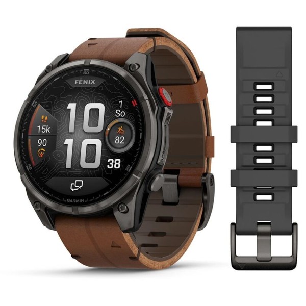 Умные часы Garmin Fenix 8 Pro 47mm Amoled Sapphire Titanium Carbon Grey Chestnut Leather 010-03198-40