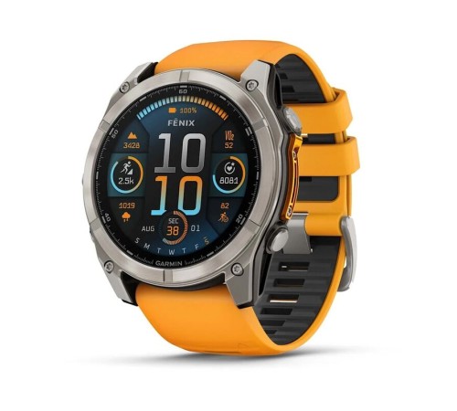 Умные часы Garmin Fenix 8 51mm Amoled Sapphire Carbon Gray DLC Titanium with Spark Orange Silicone 010-02905-11