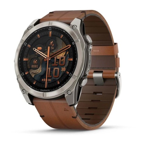 Умные часы Garmin Fenix 8 51mm Amoled Sapphire Bare Titanium Black with Chestnut Leather Band plus Black Silicone Band 010-02905-40