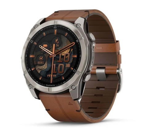 Умные часы Garmin Fenix 8 51mm Amoled Sapphire Bare Titanium Black with Chestnut Leather Band plus Black Silicone Band 010-02905-40