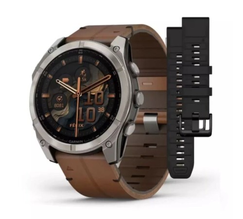 Умные часы Garmin Fenix 8 51mm Amoled Sapphire Bare Titanium Black with Chestnut Leather Band plus Black Silicone Band 010-02905-40