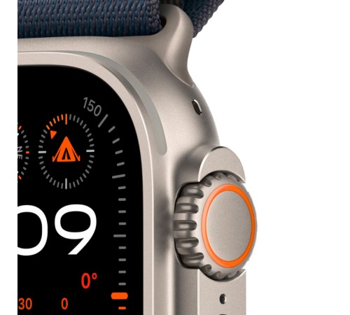 Умные часы Apple Watch Ultra 2 49 мм с титановым корпусом и ремешком Alpine Loop синего цвета (M) — стильный выбор для активных пользователей.