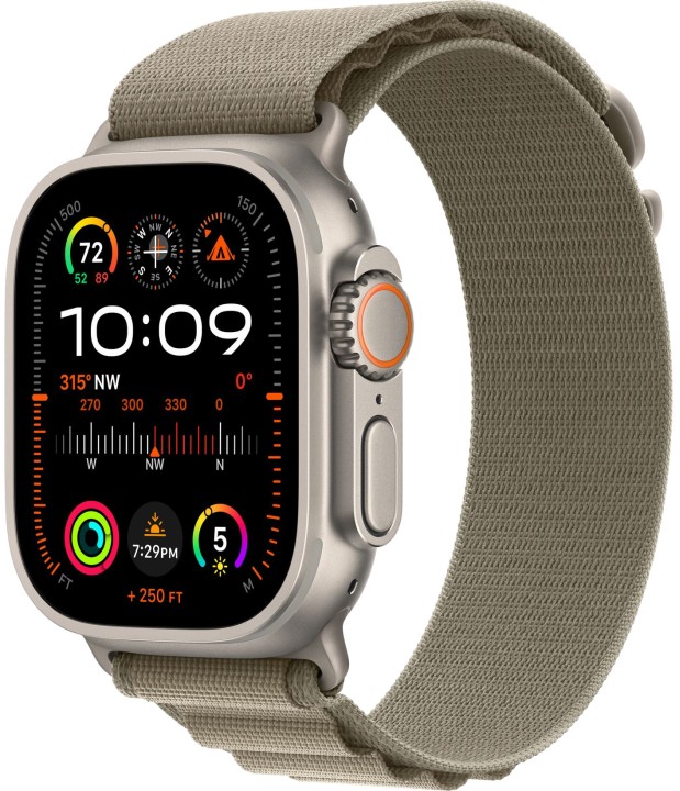 Умные часы Apple Watch Ultra 2 49 мм Titanium Case, титановый/olive Alpine Loop (L)