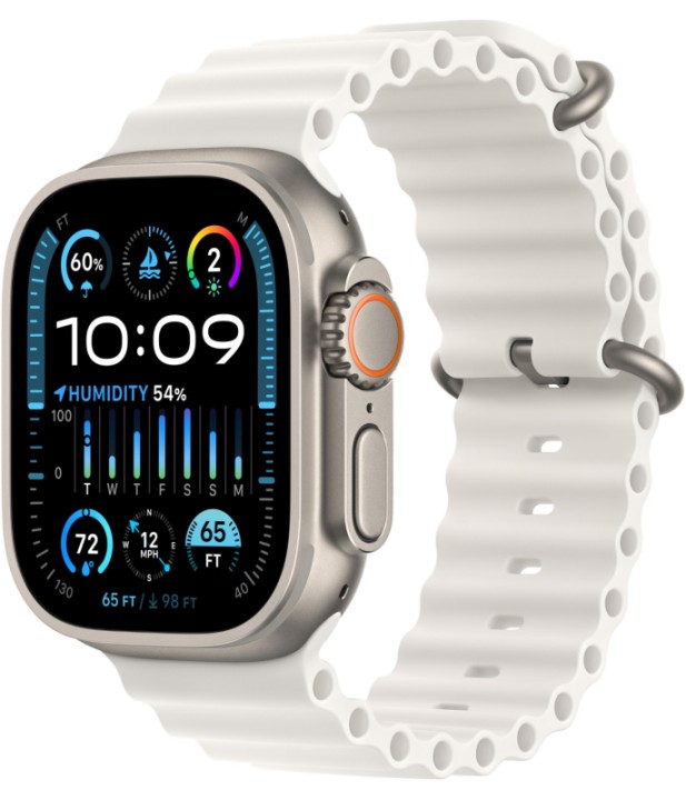 Умные часы Apple Watch Ultra 2 49 мм Titanium Case, титановый/white Ocean Band One Size (MRF93/MREJ3)