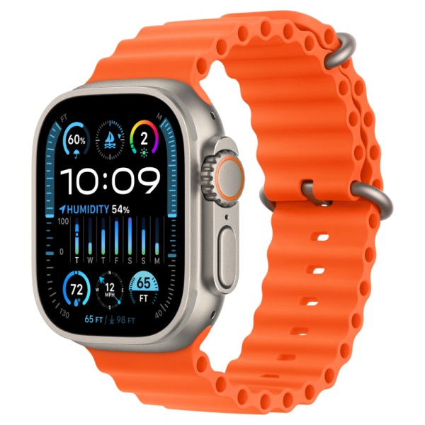 Умные часы Apple Watch Ultra 2 49 мм Titanium Case, титановый/orange Ocean Band One Size