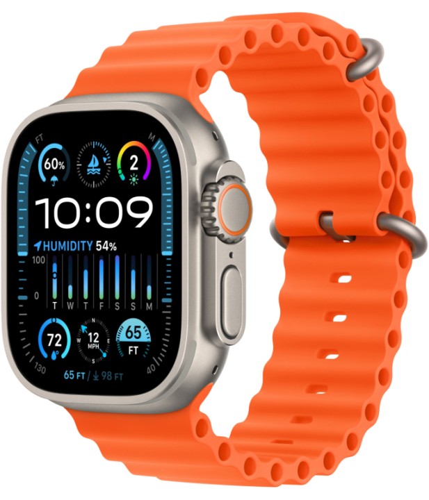 Умные часы Apple Watch Ultra 2 49 мм Titanium Case, титановый/orange Ocean Band One Size