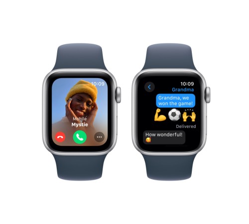 Умные часы Apple Watch SE 2 (2023) GPS 44 мм: серебристый алюминиевый корпус и спортивный ремешок Storm Blue, размер S/M