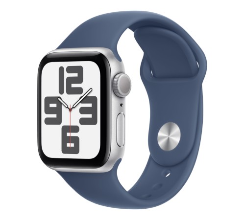Умные часы Apple Watch SE 2 (2024) 40 мм в алюминиевом корпусе цвета серебро с джинсовым спортивным ремешком S/M