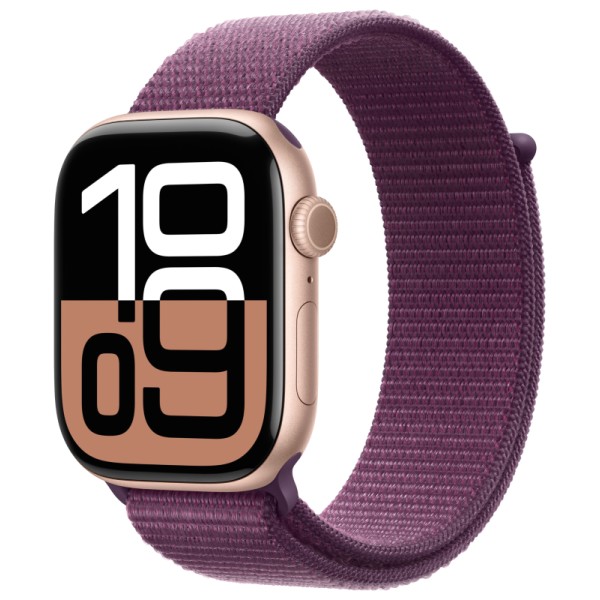 Apple Watch S10 46mm Rose Gold Aluminum Case with Plum Sport Loop 