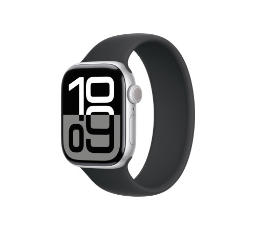 Apple Watch S10 42 мм с серебристым алюминиевым корпусом и чёрной лентой Solo Loop