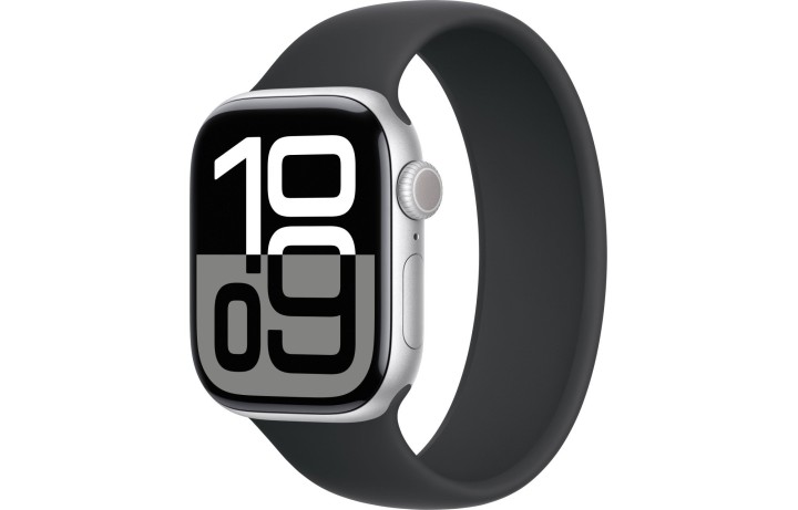Apple Watch S10 42mm Silver Aluminium Case with Black Solo Loop