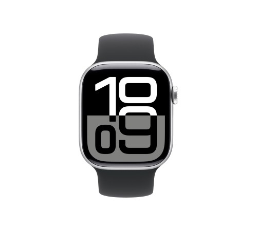 Apple Watch S10 42 мм с серебристым алюминиевым корпусом и чёрной лентой Solo Loop