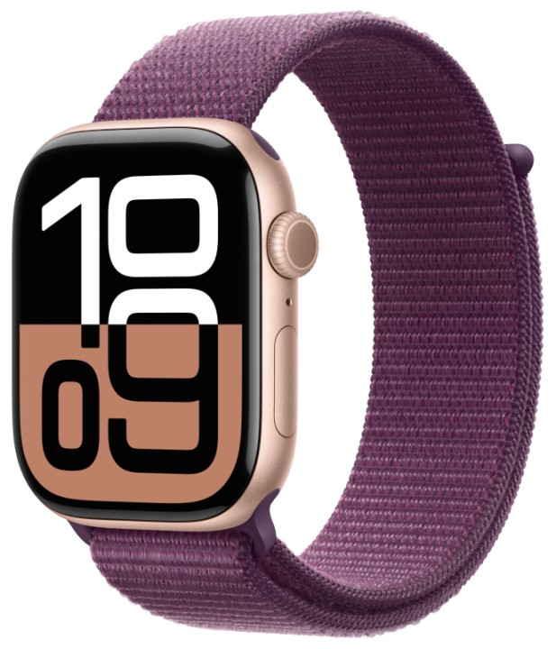 Apple Watch S10 46mm GPS + Cellular Rose Gold Aluminum Case with Plum Sport Loop