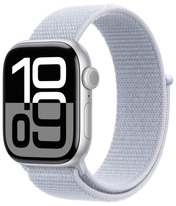 Apple Watch S10 46mm Silver Aluminum Case with Blue Cloud Sport Loop (MWWN3)