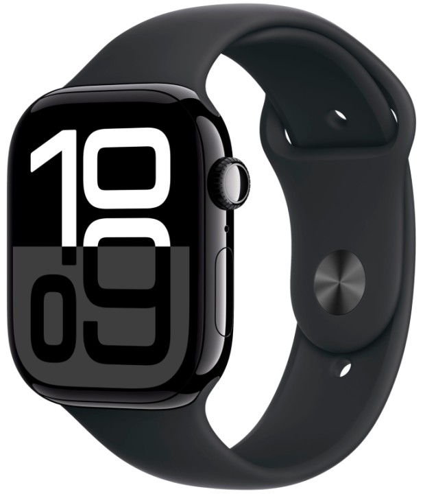 Apple Watch Series 10 GPS + Cellular,  42mm Jet Black Aluminum Case with Black Sport Band S/M
