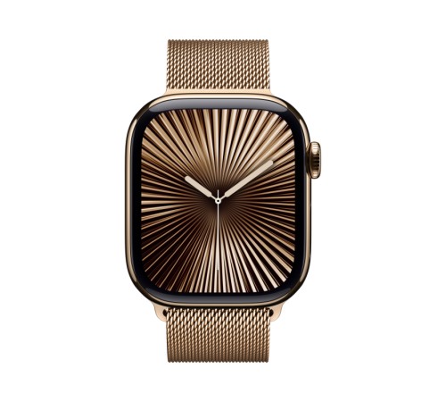 Роскошные Apple Watch S10: золотой титановый корпус 42 мм с браслетом Milanese Loop