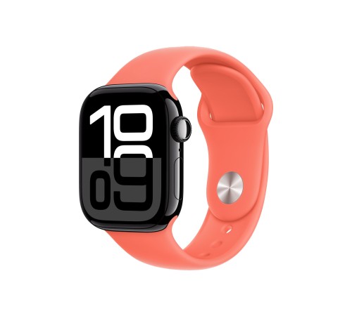 Apple Watch S10 42mm Jet Black Aluminum Case with Tangerine Sport Band S/M