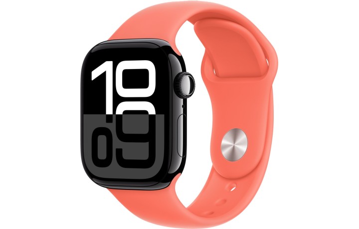 Apple Watch S10 42mm Jet Black Aluminum Case with Tangerine Sport Band S/M