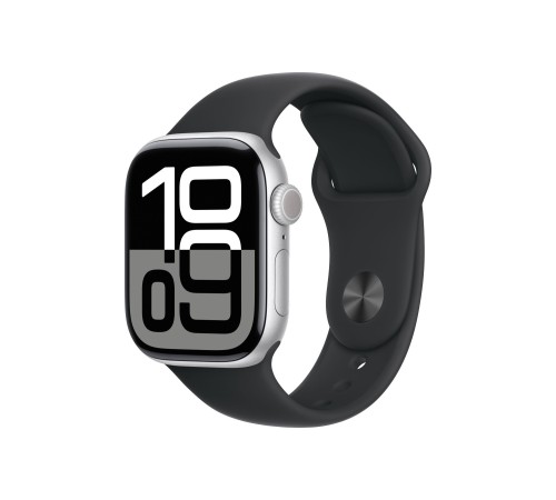 Apple Watch S10 42mm Silver Aluminum Case with Black Sport Band S/M