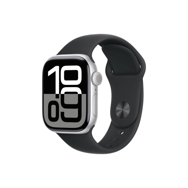 Apple Watch S10 42mm Silver Aluminum Case with Black Sport Band S/M