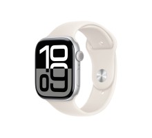 Apple Watch S10 46mm Silver Aluminium Case with Starlight Sport Band S/M