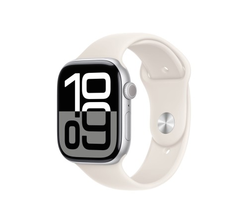 Apple Watch S10 46 мм с алюминиевым корпусом цвета «серебро» и спортивным ремешком «Starlight» S/M