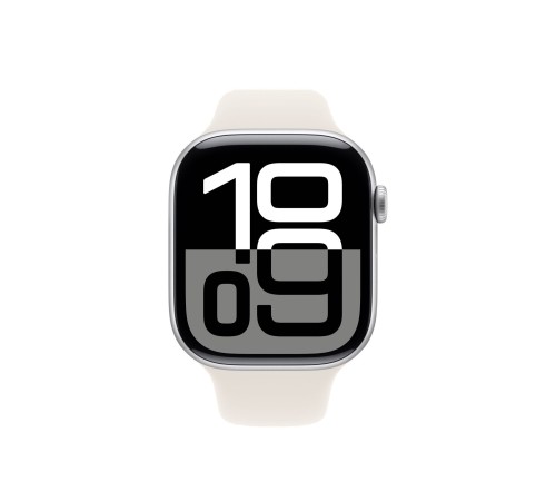 Apple Watch S10 46 мм с алюминиевым корпусом цвета «серебро» и спортивным ремешком «Starlight» S/M