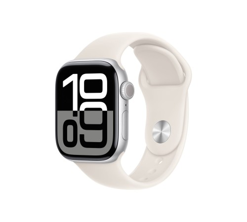 Apple Watch S10 42 мм в серебристом алюминиевом корпусе с ремешком Starlight Sport, размер S/M