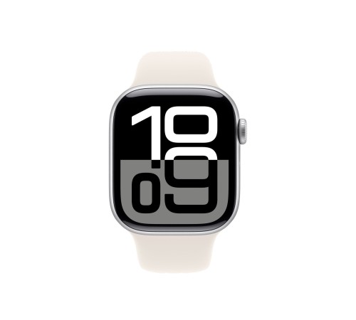 Apple Watch S10 42 мм в серебристом алюминиевом корпусе с ремешком Starlight Sport, размер S/M
