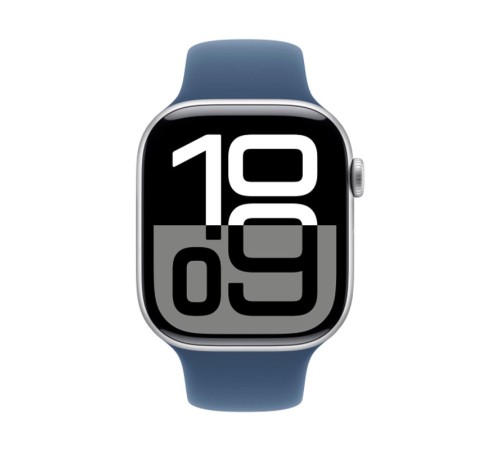 Apple Watch S10 46 мм в алюминиевом корпусе цвета «серебро» с джинсовым спортивным ремешком M/L (MWWM3) — новинка в мире технологий.