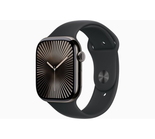 Apple Watch S10 46 мм в титановом корпусе Slate Titanium с чёрным спортивным ремешком M/L